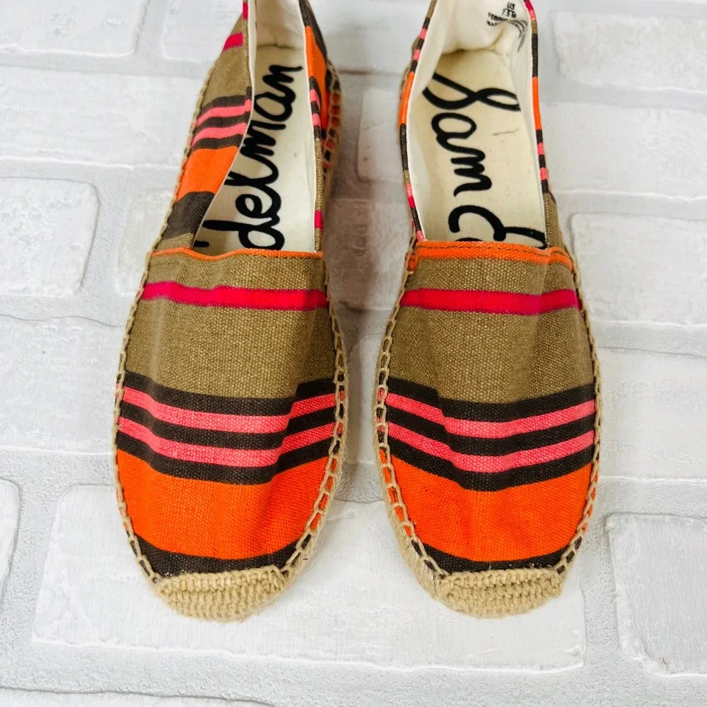 Sam Edelman Verona Espadrille Flats Orange Pink Striped Canvas Slip On  7.5M